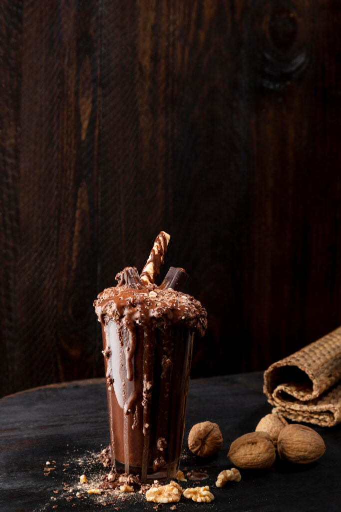 chocolate shake in a full of glass